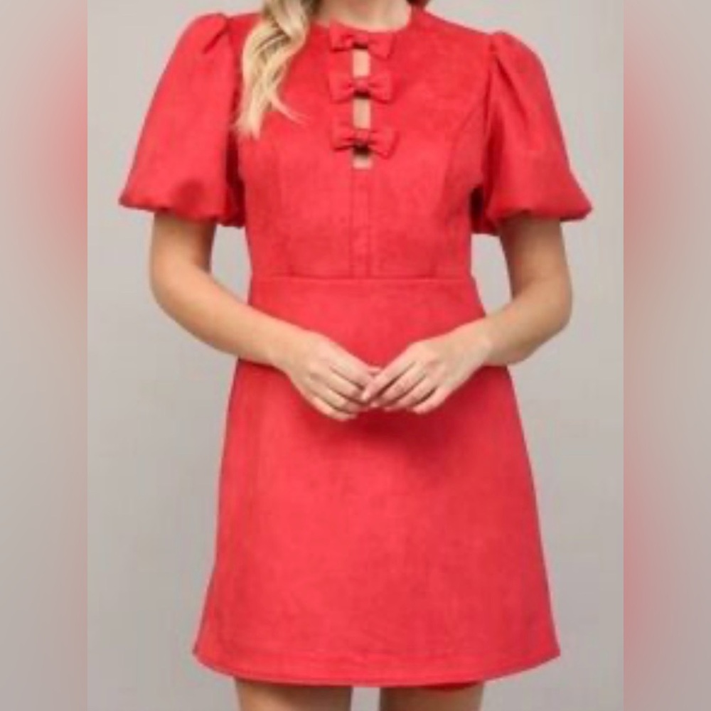 Fate Vibrant Red Mini Dress with Bow Details